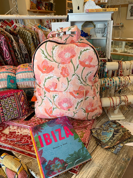 Quilted boho back bags - block print pink