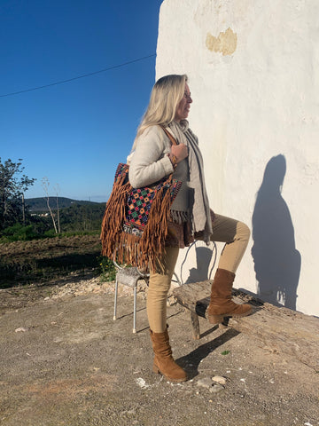 Ibiza bohemian suede leather banjara embroidery bag