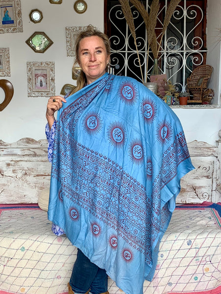 Om 🕉 big size Sarong - Pareo shawl ocean blue
