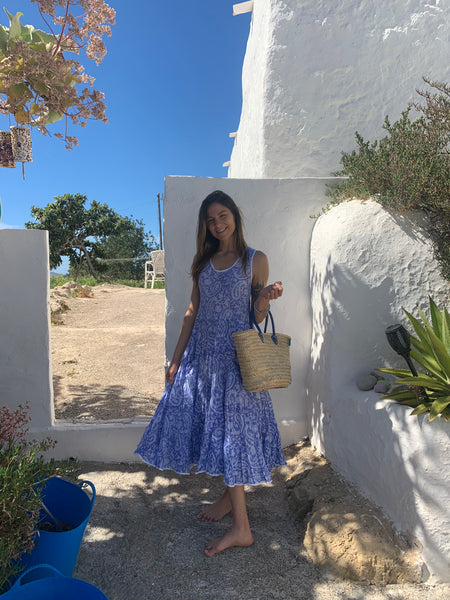 SUNDRESS  , sleeveless blue paisley  ☀️