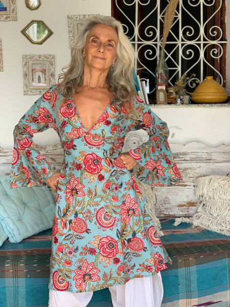 Fiona  pinky bohemian hippie chic dress in cotton
