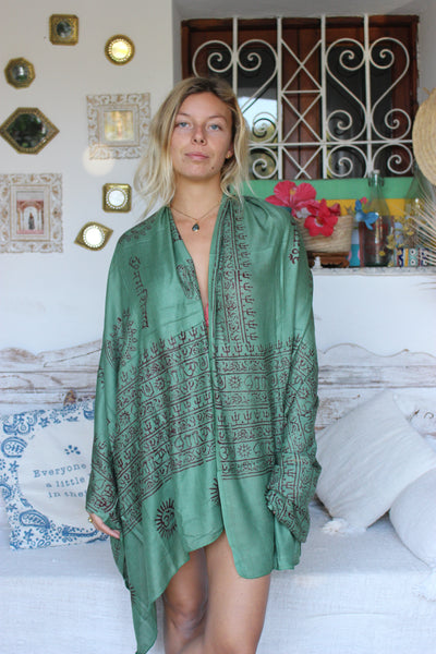 Om 🕉 big size Sarong - Pareo shawl green