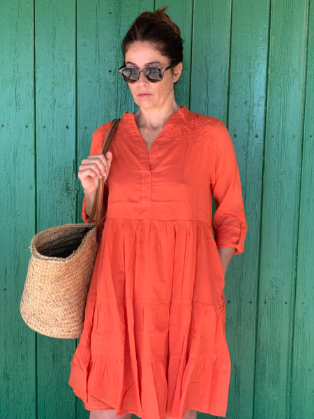 Tulsi dress orange  short in finest muslin cotton