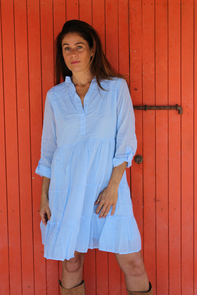 Tulsi dress   Light blue short in finest muslin cotton