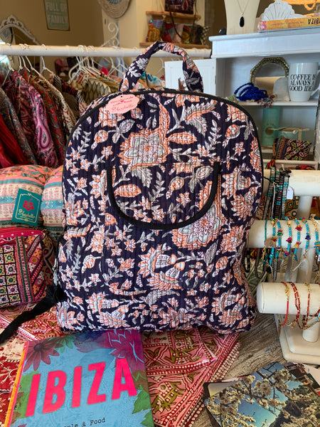 Quilted boho back bags - block print pink