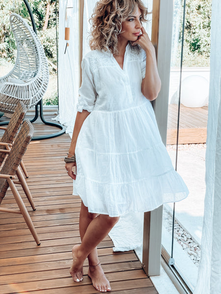 Tulsi dress ibiza white  short in finest muslin cotton