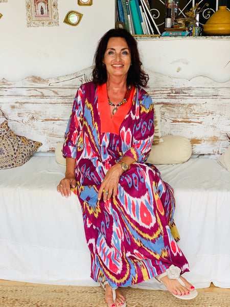 Ikat   Red  and white , boho beautiful long Tunica