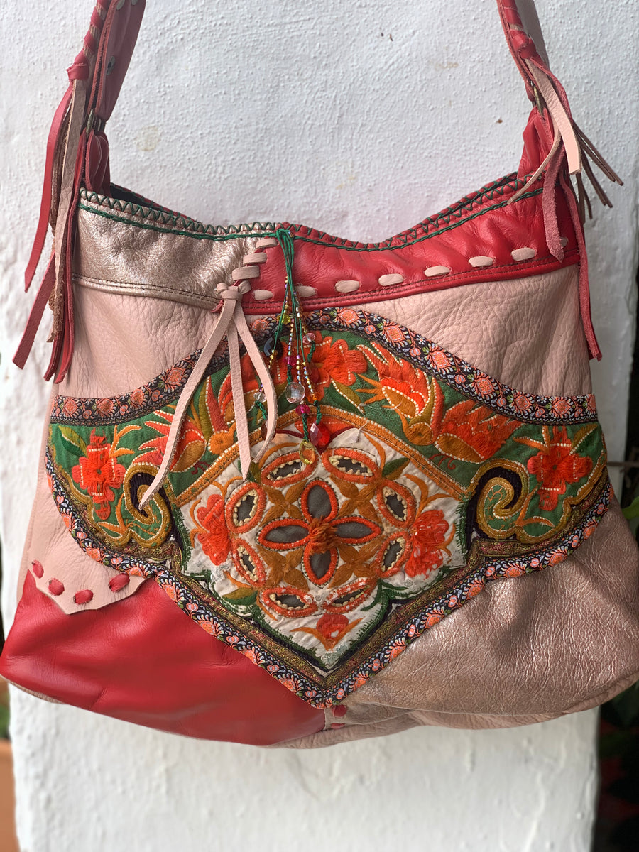 Ibiza bohemian suede leather banjara embroidery bag