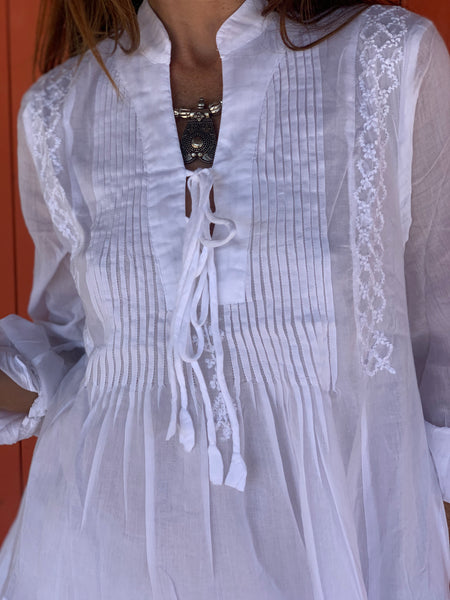 Simran  Tunika dress ibiza white  short in finest muslin cotton
