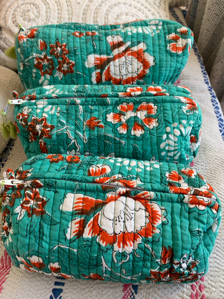Cosmetic bag made with block printing cotton