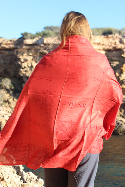 Om 🕉 big size Sarong -  red Pareo shawl