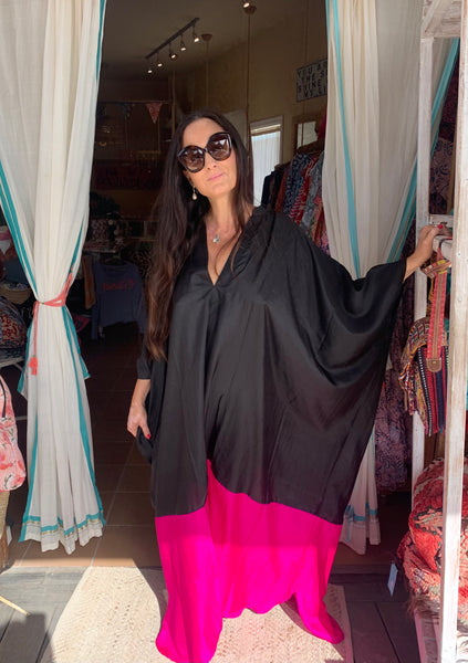 Exclusive luxury Silk kaftan -Black & pink