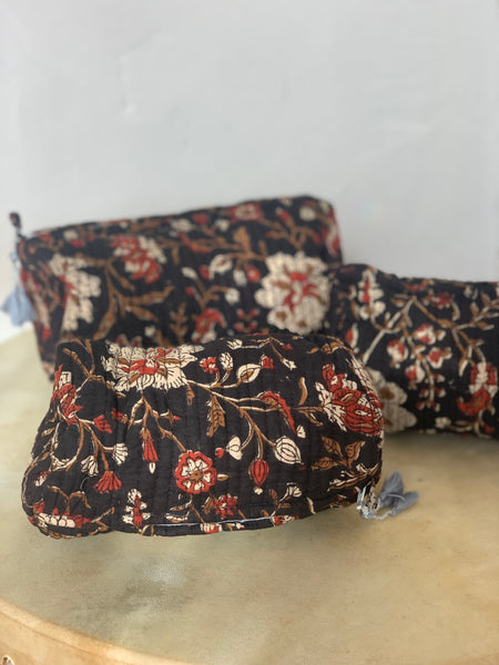 Cosmetic bag made with block printing cotton