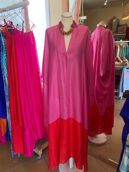 Exclusive luxury Silk kaftan - Rose & 0range  of Ibiza