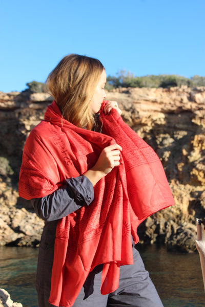 Om 🕉 big size Sarong -  red Pareo shawl