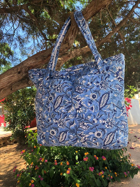 Quilted boho beach bags - block print
