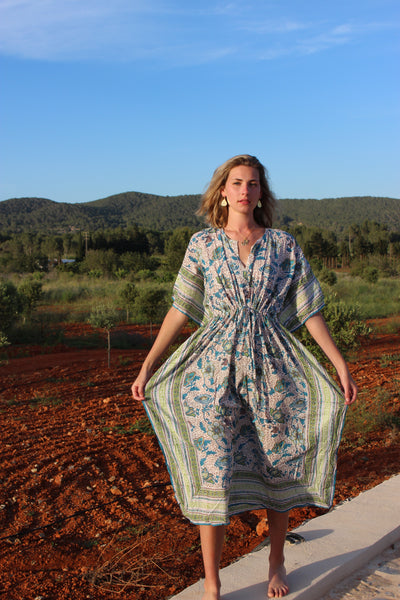 Maxi long free size bottom kaftan in modern mixed blockprint