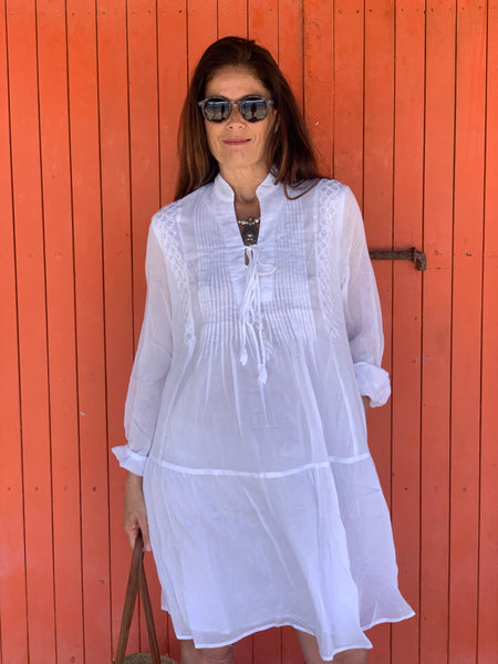 Simran  Tunika dress ibiza white  short in finest muslin cotton