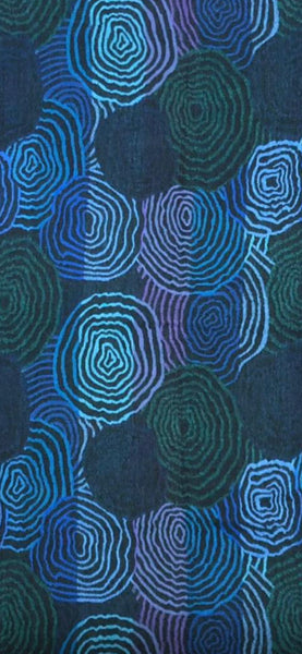 Cosy merino wool shawl in ocean blue feather design