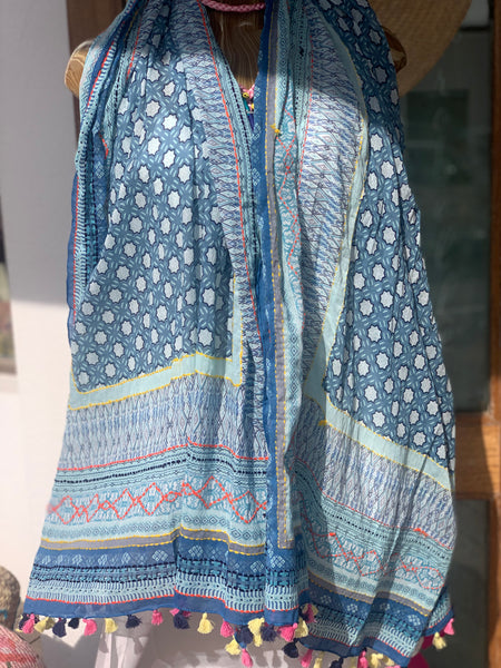 Colourful boho shawl with pompon