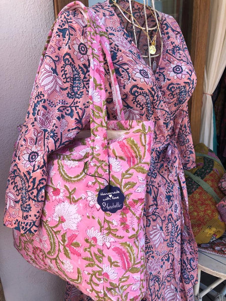Quilted boho beach bags - block print