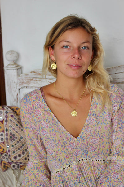 Byron bay short sunny light yellow block print dress