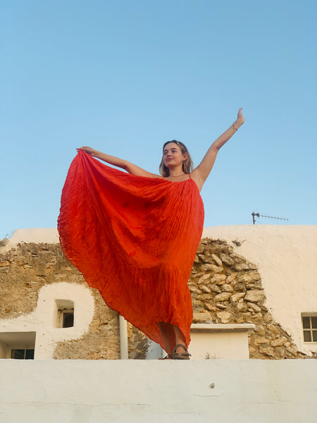 Apsara /  Hot orange Ibiza bohemian maxi long super soft dress , white summer maxi  organic muslin cotton dream