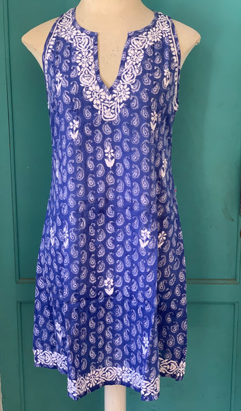 Kurti short with hand block print and hand embroidery