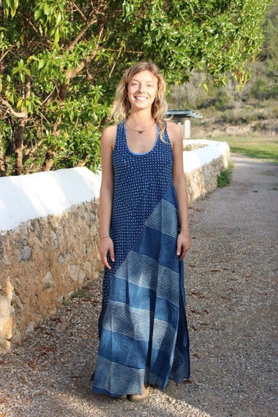 Indigo blue maxi dress sleeveless - AUROBELLE IBIZA
