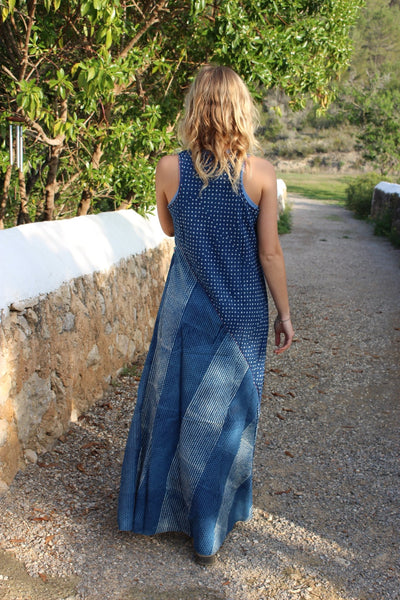 Indigo blue maxi dress sleeveless - AUROBELLE IBIZA