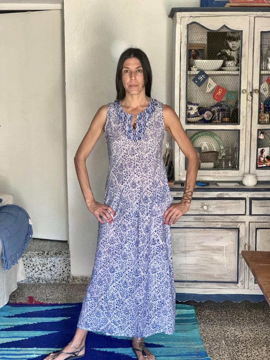 Jaipur Kaftan sleeveless white paisley maxi long – AUROBELLE IBIZA