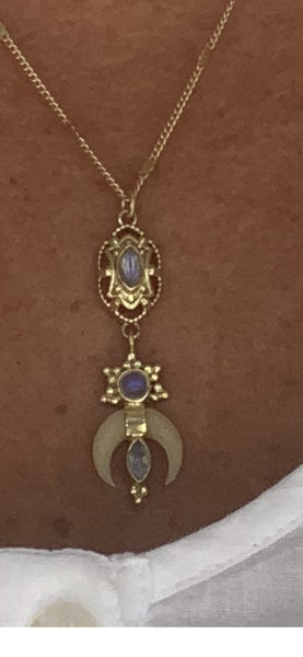 Jaipur moon horn and moon stone necklace - AUROBELLE IBIZA