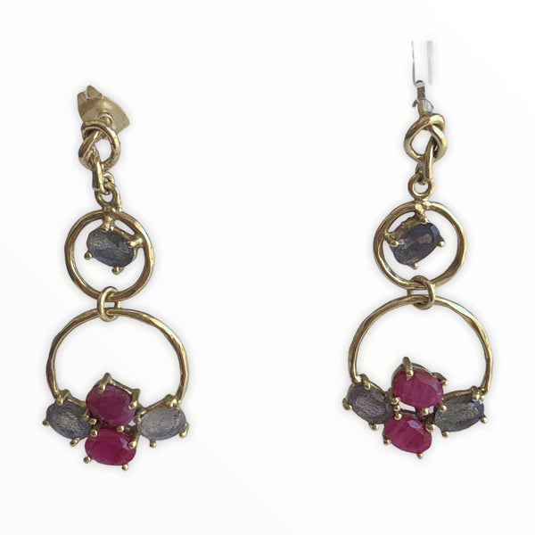 Labradorite and pink ruby gemstone designer earrings - AUROBELLE IBIZA