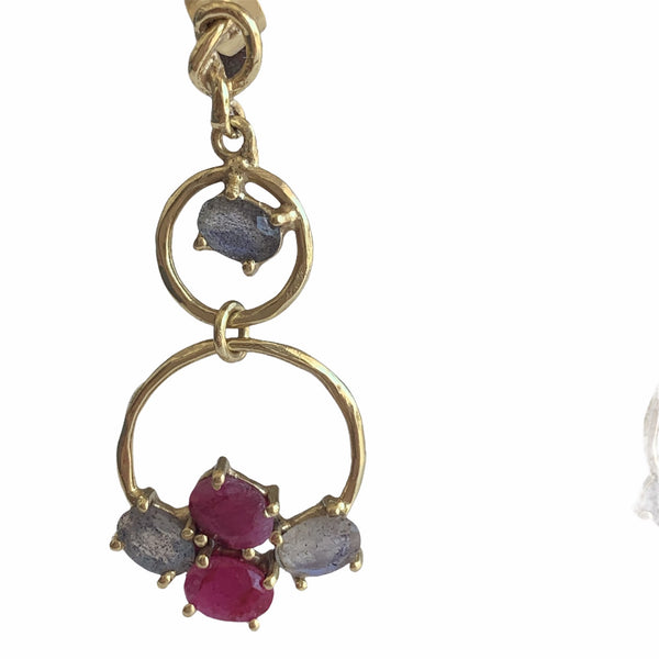 Labradorite and pink ruby gemstone designer earrings - AUROBELLE IBIZA