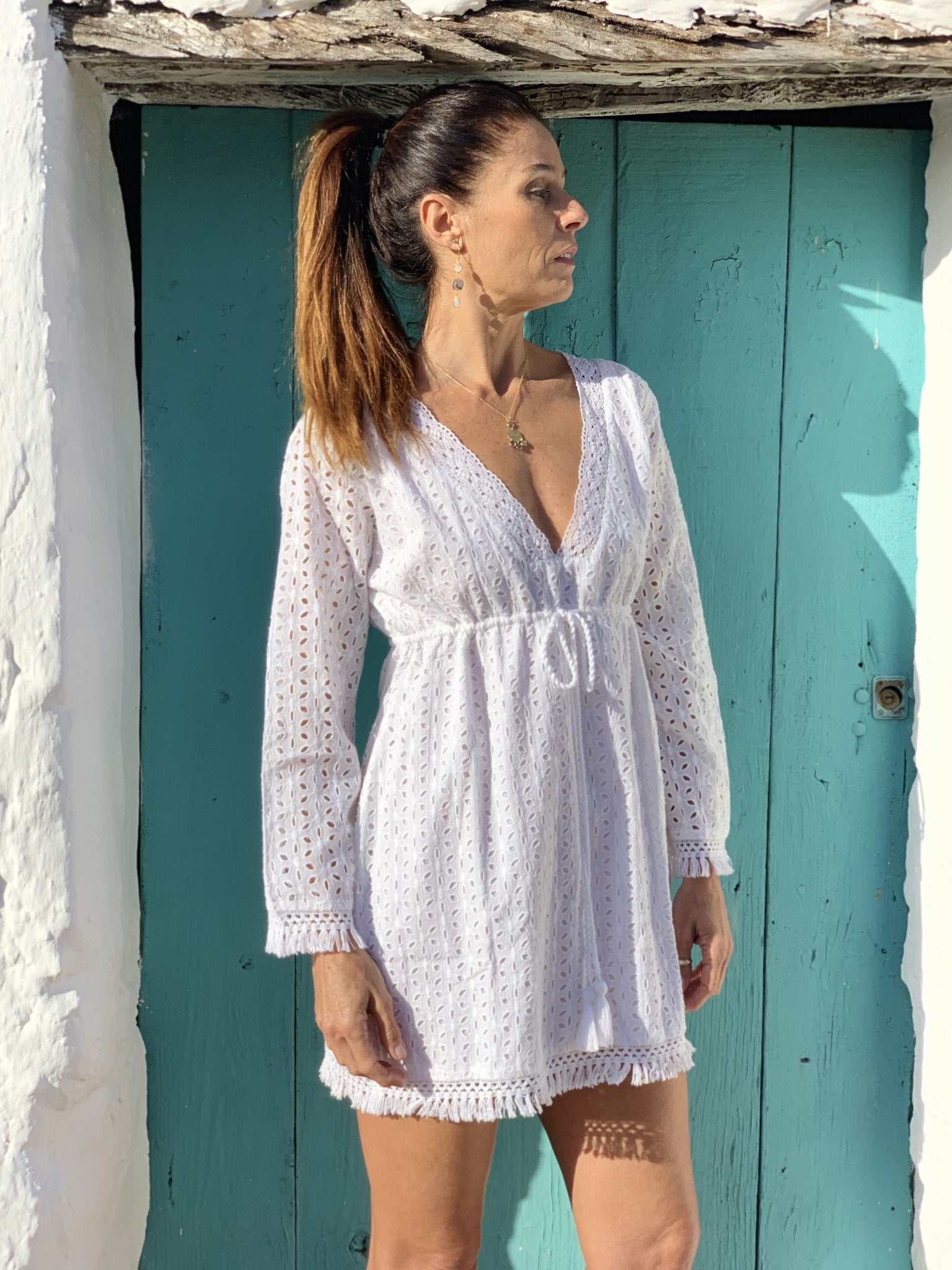 Lagos White resort wear tunica lace cotton Ibiza boho beach wear blouse resortwear