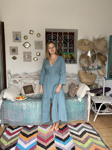 princess polly baby blue dress Maledives dress blue , in finest organic muslin cotton , resortwear, b –  AUROBELLE IBIZA