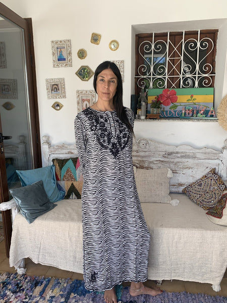 Maxi kaftan silky animal print with hand embroidery -  AUROBELLE  IBIZA