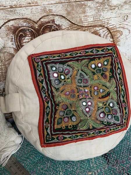 Meditation cushion with ethnic Indian embroidery no 2 - AUROBELLE IBIZA