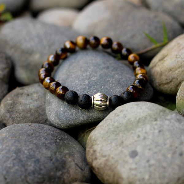 Men  bracelet made with real lava , tiger eye and chakra beads -  AUROBELLE  IBIZA