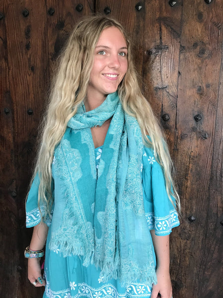 Merino shawl Caribbean turquoise -  AUROBELLE  IBIZA