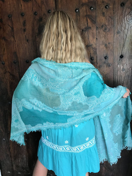 Merino shawl Caribbean turquoise -  AUROBELLE  IBIZA