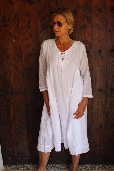 Mughal dress , softest muslin cotton in neutral sand color - AUROBELLE IBIZA