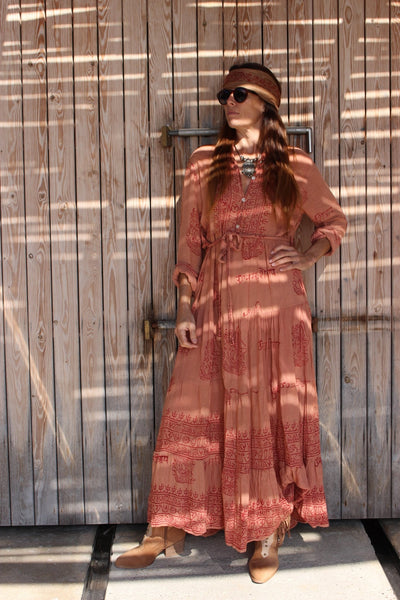 Om namah shivaya Geo dress in salmon orange - AUROBELLE IBIZA