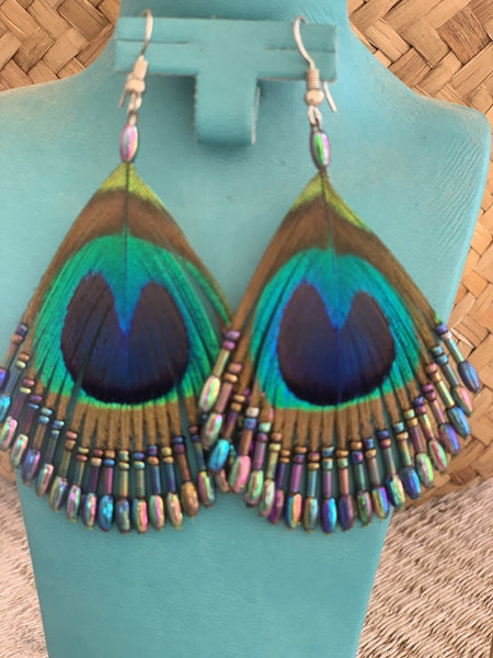 Peakok feather and pearls Earrings -  AUROBELLE  IBIZA