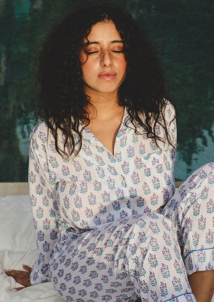 Pyjama ,set ,bohemian lounge wear made with hand block print cotton - AUROBELLE IBIZA