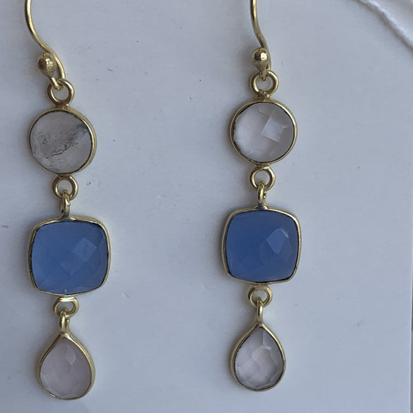 Quartz and blue chalcedony gemstone designer earrings -  AUROBELLE  IBIZA