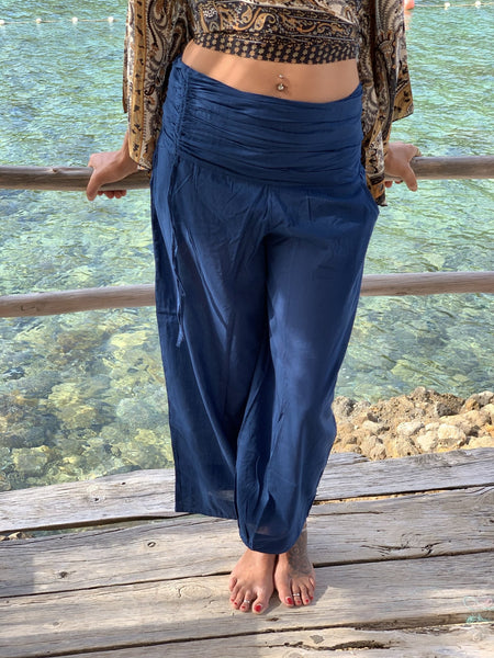 Roma cotton trouser in navy blue  classic must have -  AUROBELLE  IBIZA