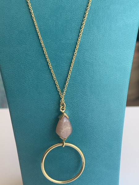Rose quartz gemstone designer necklace -  AUROBELLE  IBIZA