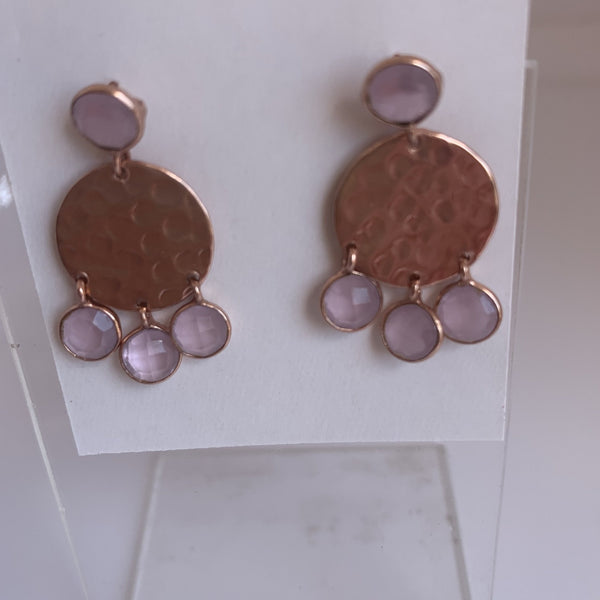 Rose quartz stone gemstone designer earrings -  AUROBELLE  IBIZA