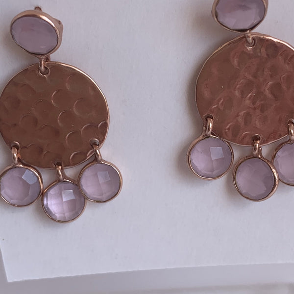 Rose quartz stone gemstone designer earrings -  AUROBELLE  IBIZA